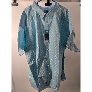 Van Heusen Never Tuck Mens 6XL Big & Tall Palm Tree Shirt Larkspur Blue Short Sl